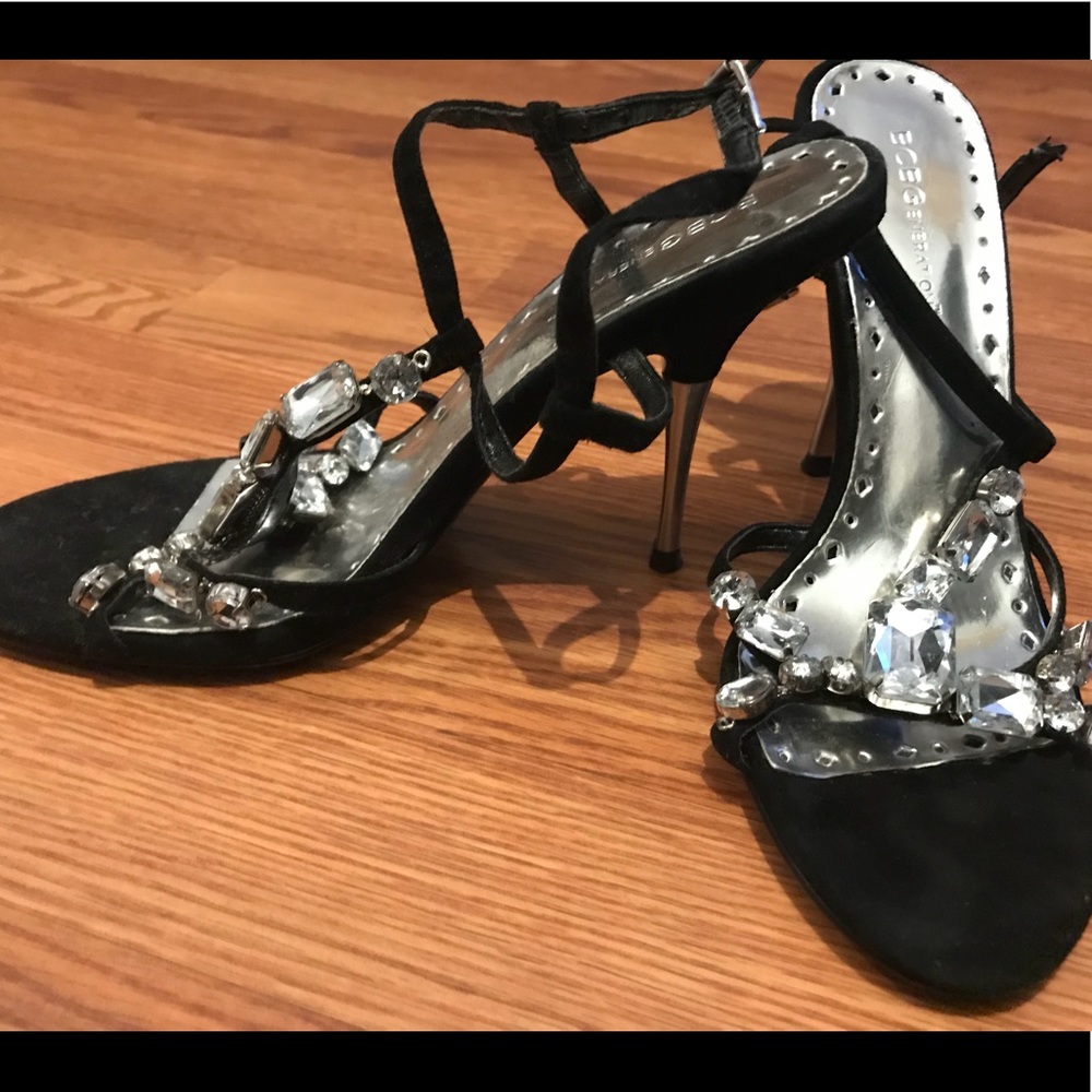 BCBG Generation black crystal strappy heels 36.5